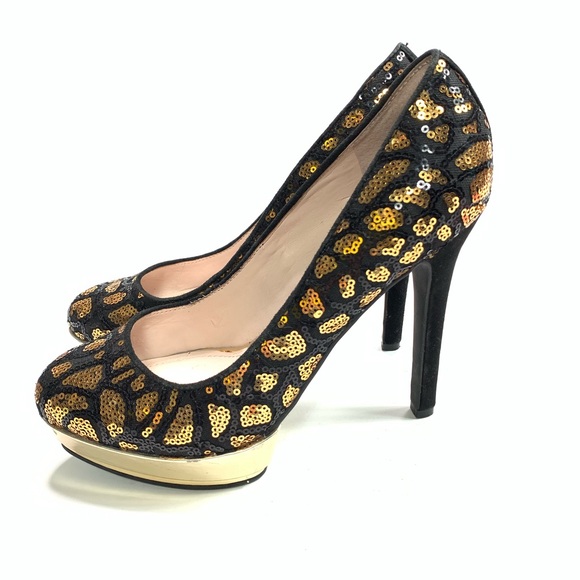 Vince Camuto Shoes - Vince Camuto Heels Gold Black Sequin Semi Platform